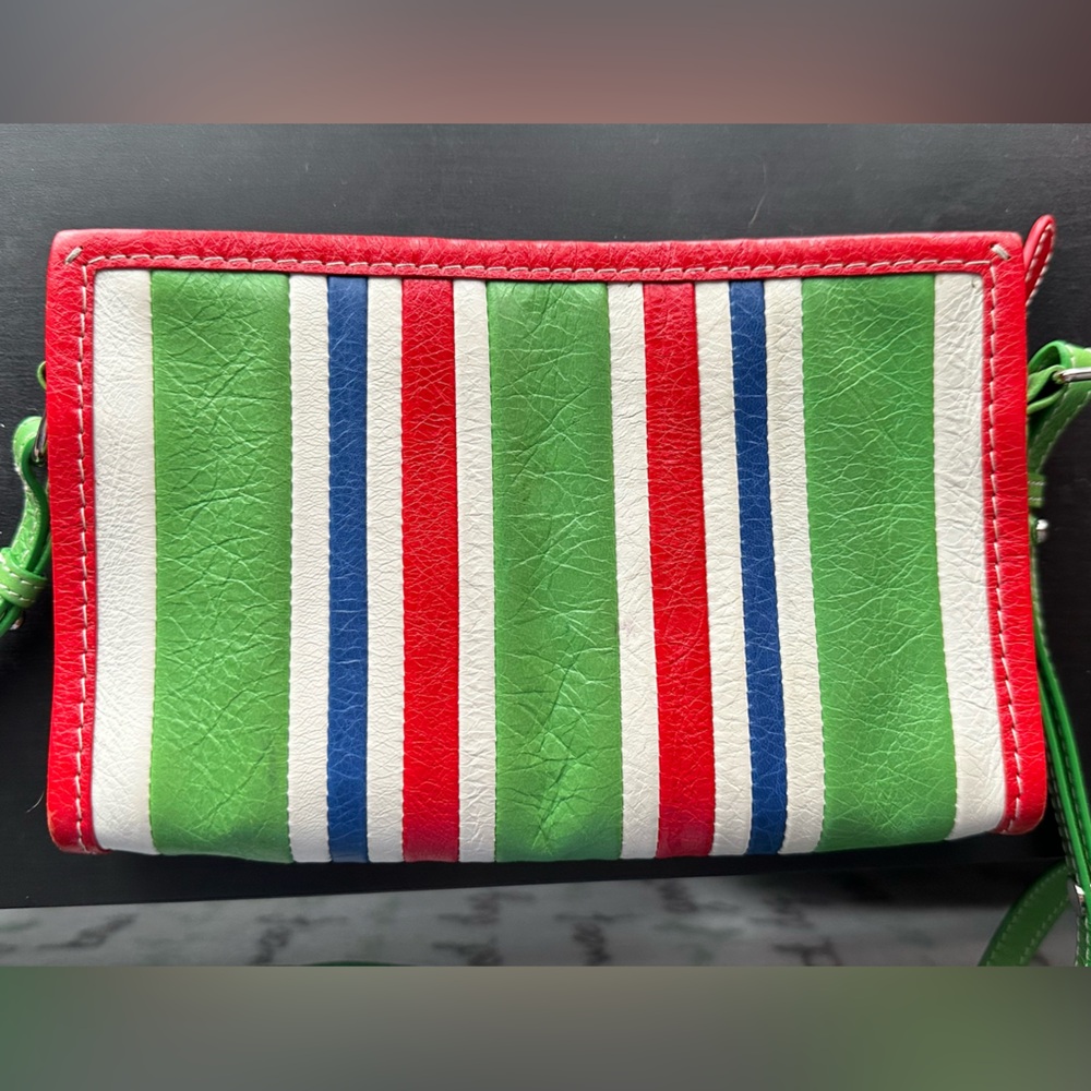 Balenciaga Green and Red Striped Bazaar Crossbody Bag - Picture 5 of 5